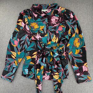 Ryegrass Tie Knot Button Top Plus 2x Blouse Floral Collared‎ Long Sleeve
